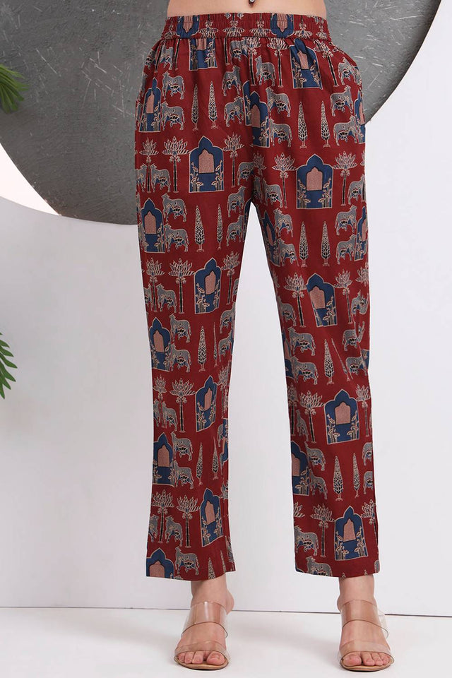 Rust Printed Cotton Straight Cut Suit Set