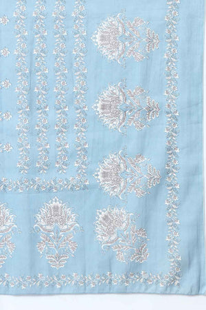 Blue Ethnic Motifs Thread Work Pure Cotton Kurti Pant Set