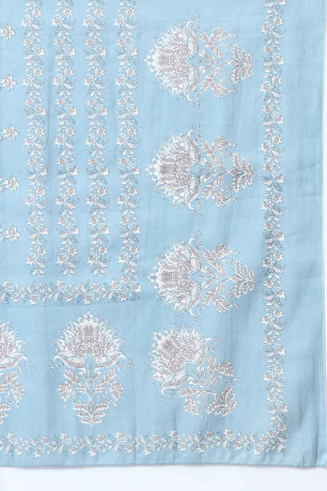 Blue Ethnic Motifs Thread Work Pure Cotton Kurti Pant Set