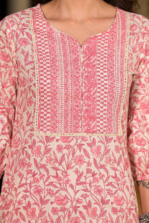 Pink Printed Cotton Straight Cut Suit Set