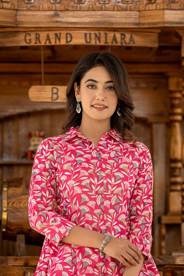 Pink Ethnic Motifs Cotton Co-Ord Set