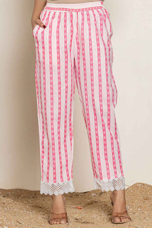 White Floral Printed Cotton Kurti Pant Set