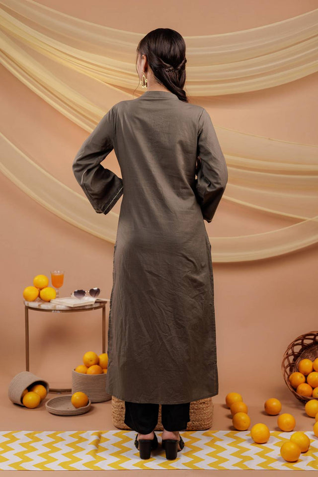 Green Floral Printed  Cotton Straight Kurti