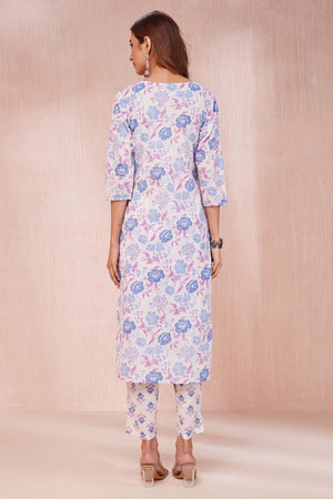 Multi Color Floral Printed Cotton Straight Cut Suit Set