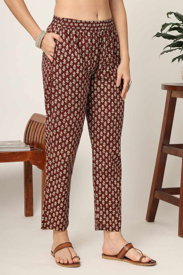 Black Floral Print Cotton Kurti Pant Set