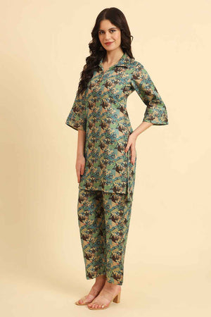 Blue Digital Print Cotton Co-Ord Set