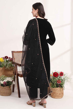 Black Solid Velvet Kurti Pant Set (6925SKDBK)