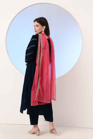 Blue Sequin with Embroidered Velvet Kurti Pant Set (6927SKDNB)
