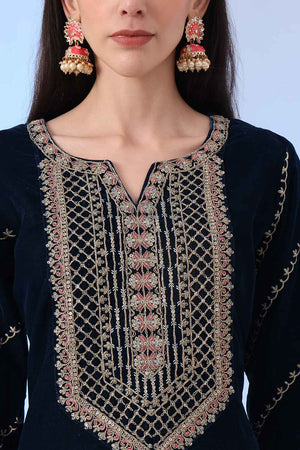 Blue Sequin with Embroidered Velvet Kurti Pant Set (6927SKDNB)