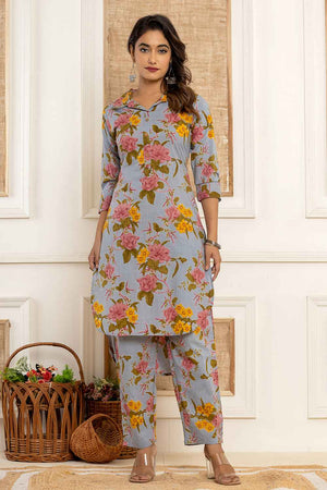 Blue Floral Print Cotton Co-Ord Set