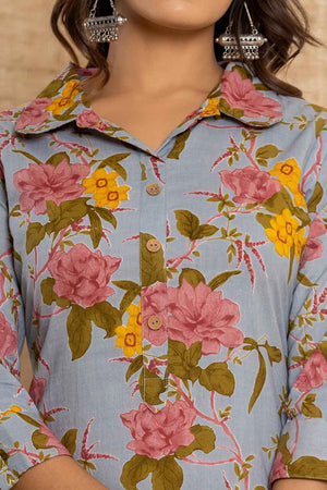 Blue Floral Print Cotton Co-Ord Set