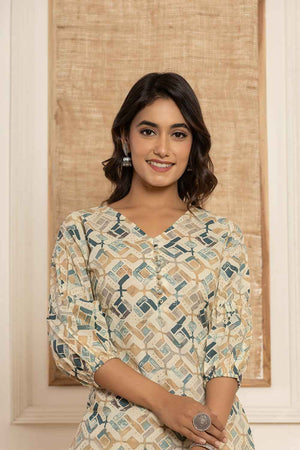 Grey Geometric Print Cotton Co-Ord Set