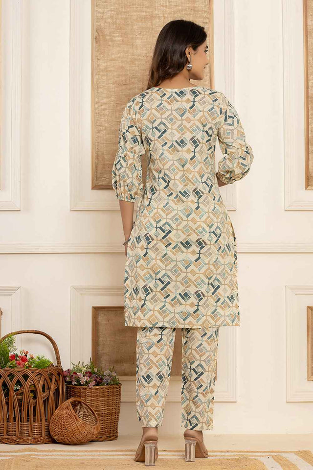 Grey Geometric Print Cotton Co-Ord Set