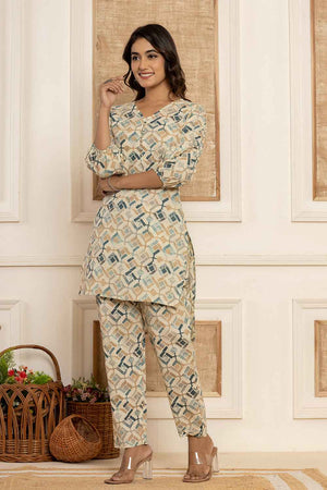 Grey Geometric Print Cotton Co-Ord Set