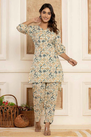 Grey Geometric Print Cotton Co-Ord Set