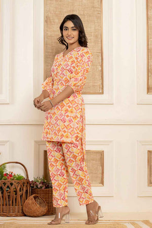 Pink Geometric Print Cotton Co-Ord Set