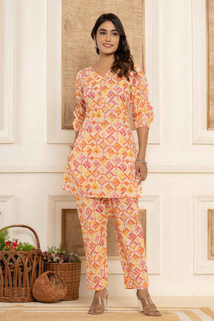 Pink Geometric Print Cotton Co-Ord Set