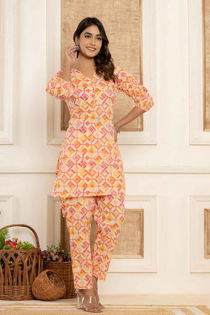 Pink Geometric Print Cotton Co-Ord Set