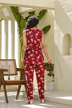 Red Floral Print Cotton Co-Ord Set