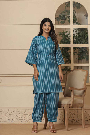 Turquoise Chevron Print Cotton Co-Ord Set (6952CRDTB)