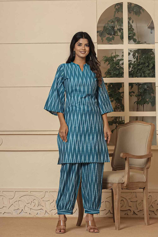 Turquoise Chevron Print Cotton Co-Ord Set (6952CRDTB)