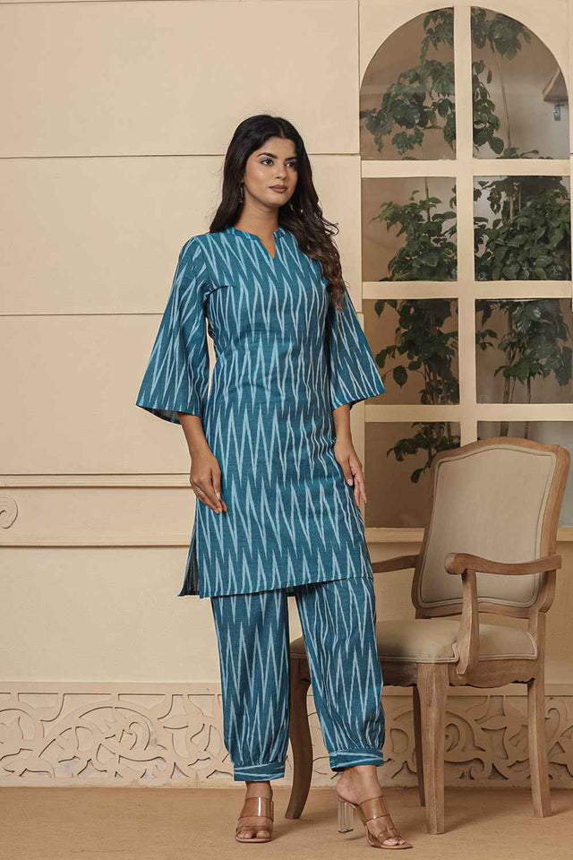 Turquoise Chevron Print Cotton Co-Ord Set (6952CRDTB)