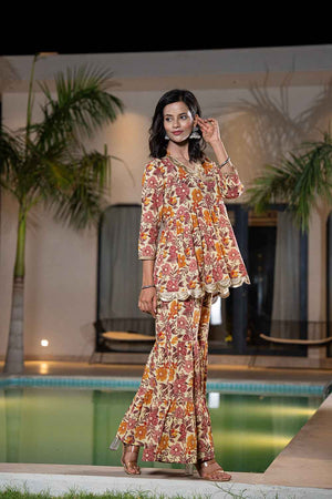 Beige Patch Work Cotton Co-Ord Set