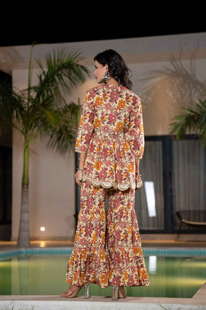 Beige Patch Work Cotton Co-Ord Set