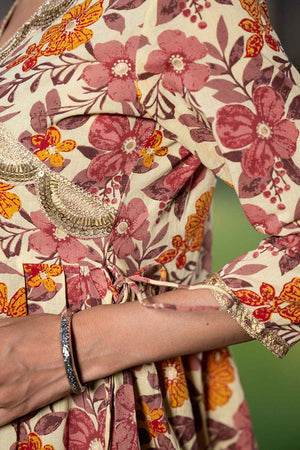 Beige Patch Work Cotton Co-Ord Set