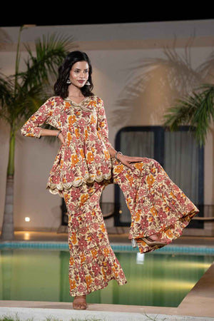 Beige Patch Work Cotton Co-Ord Set