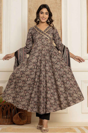 Black Paisley Print Pure Cotton Kurti Pant Set