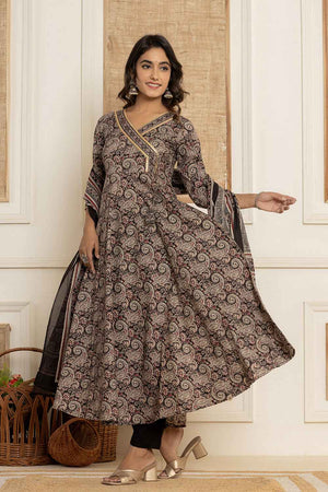 Black Paisley Print Pure Cotton Kurti Pant Set