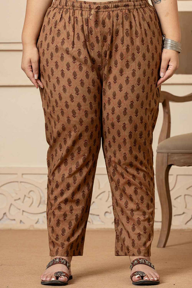 Brown Ethnic Motifs Sequins Work Pure Cotton Kurti Pant Set