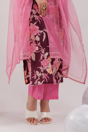 Maroon Floral Printed Cotton Straight Cut Suit Set