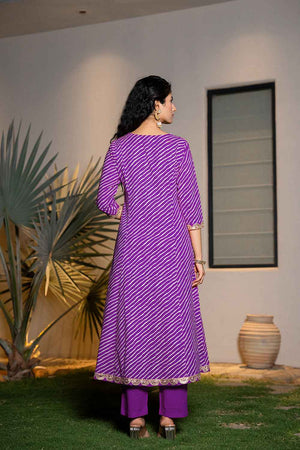 Violet Leheriya Lace Work Pure Cotton Kurti Pant Set