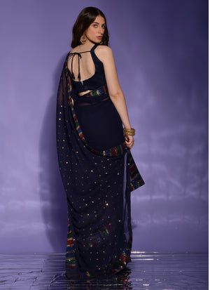 Blue Georgette Embroidered Saree (7002-A)
