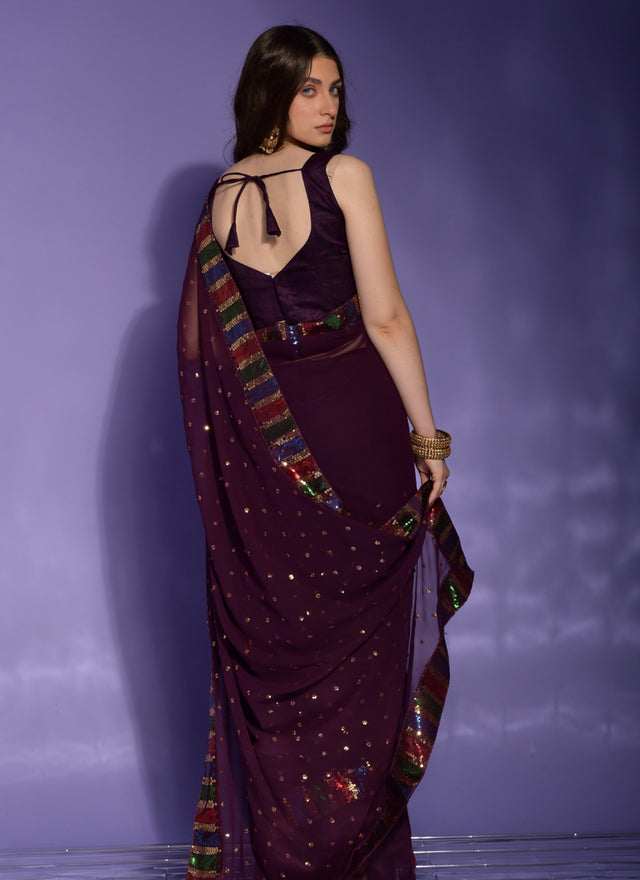 Maroon Georgette Embroidered Saree (7002-B)