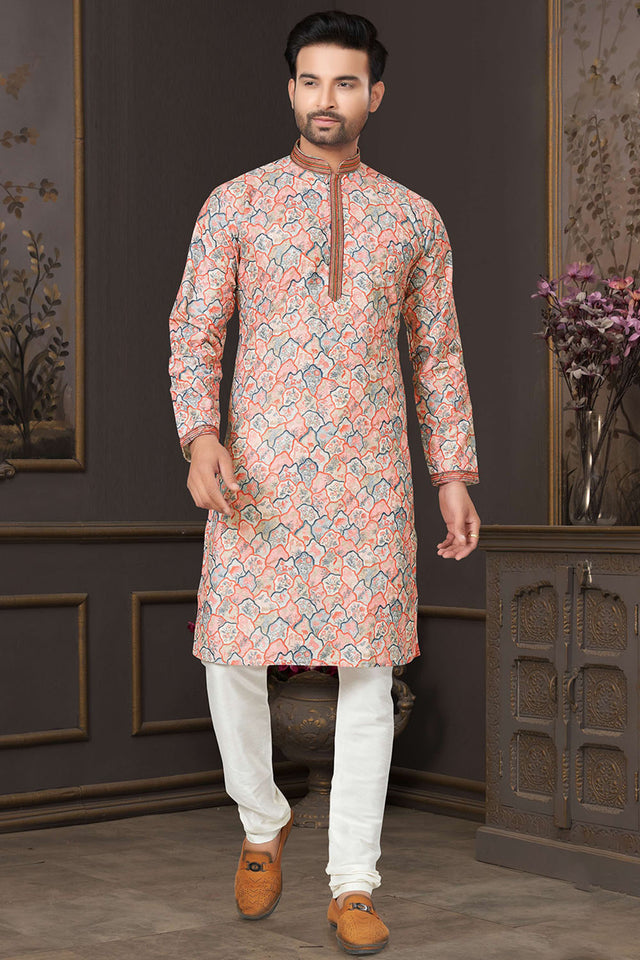 Multi-Color Printed Cotton Kurta Pyjama Set