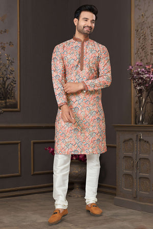 Multi-Color Printed Cotton Kurta Pyjama Set