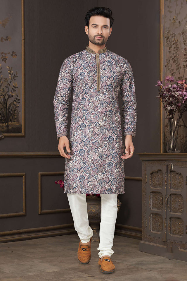 Multi-Color Printed Cotton Kurta Pyjama Set