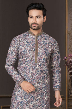 Multi-Color Printed Cotton Kurta Pyjama Set