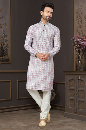 Multi-Color Printed Cotton Kurta Pyjama Set