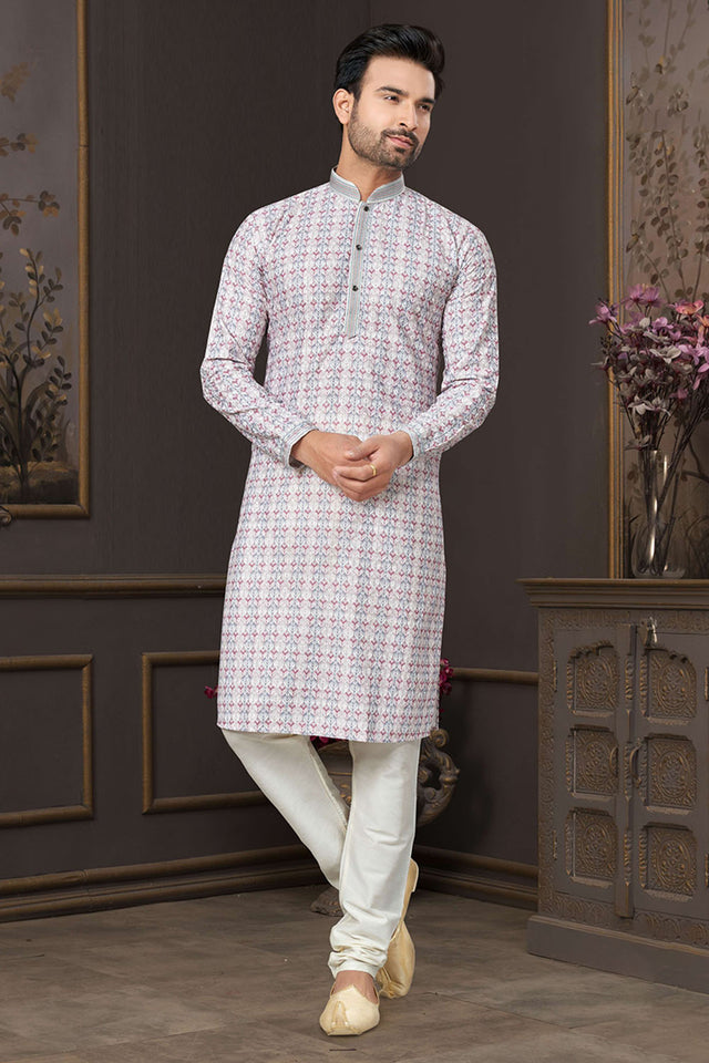 Multi-Color Printed Cotton Kurta Pyjama Set