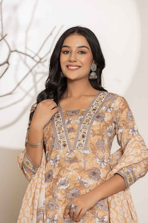 Yellow Floral Print Pure Cotton Kurti Pant Set