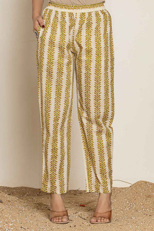 Mustard Floral Printed Cotton Kurti Pant Set