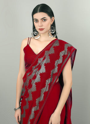 Red Georgette Sequins Saree (7009-B)