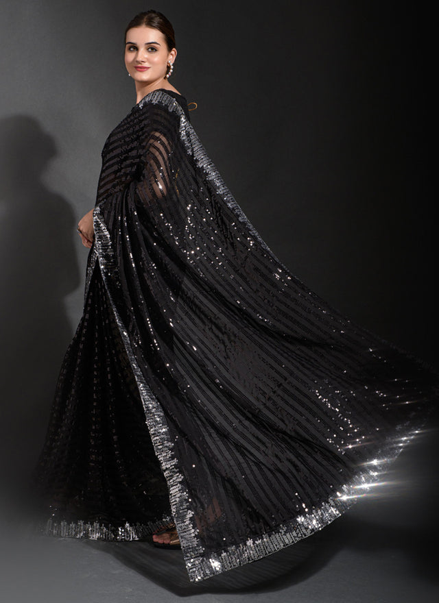 Black Georgette Sequins Saree (7010-B)