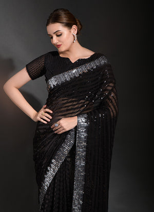Black Georgette Sequins Saree (7010-B)