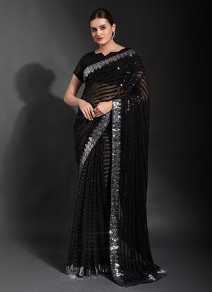Black Georgette Sequins Saree (7010-B)