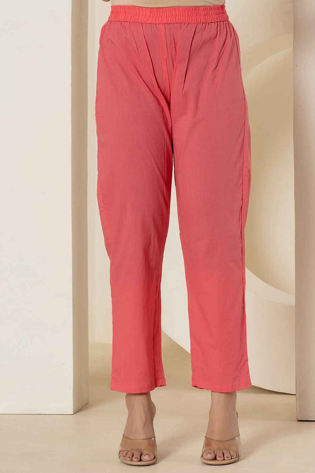 Pink Floral Print Sequins Work Pure Cotton Kurti Pant Set